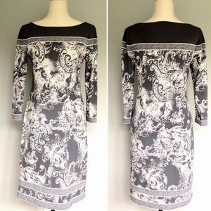 Ombre Floral Paisley Long Sleeved Sheath Dress - BCBGMaxazria